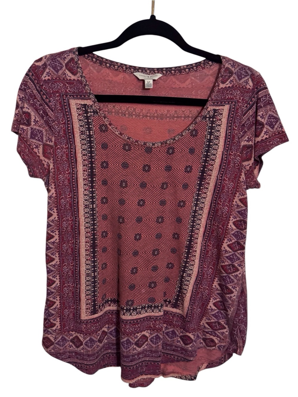 Lucky Brand Size Small Boho Multicolor Medallion Top Floral Western Stretchy
